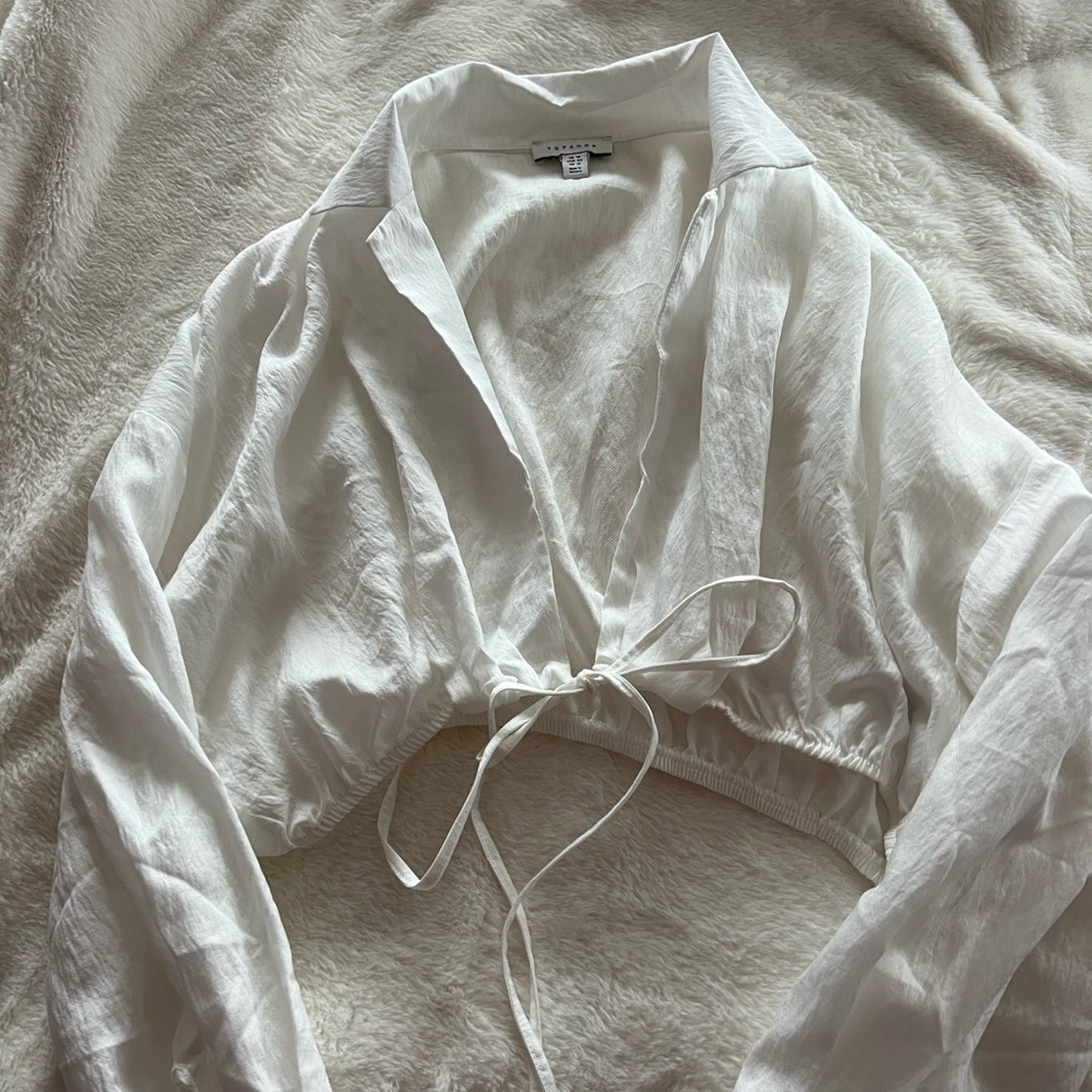 TOPSHOP white cropped tie around blouse